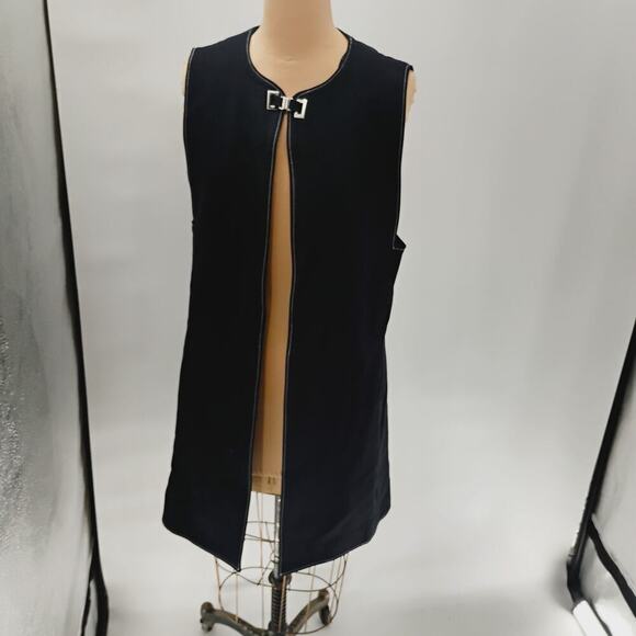 ZARA LONG dark blue vest open clasp contrast stitch long lined vest open front - Picture 11 of 12